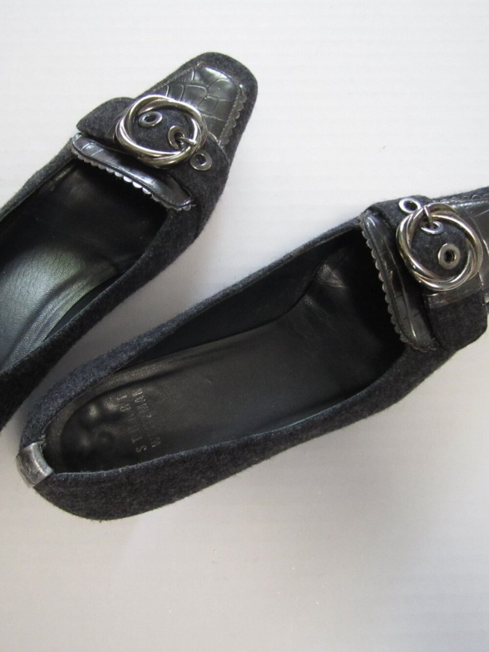 Stuart Weitzman Black Suede Leather Buckle Heels